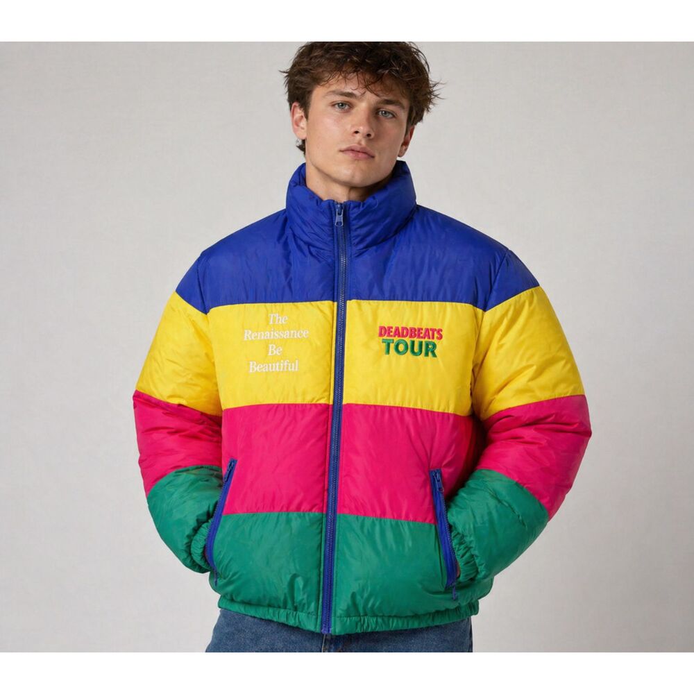 RARE Deadbeats Tour Unbranded Colorblock Puffer Jacket Zip Festival EDM Jacket